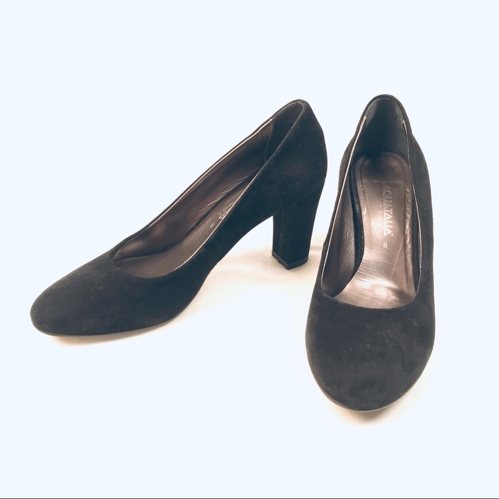 Aquatalia Black Suede Pumps Almond Toe NWOB